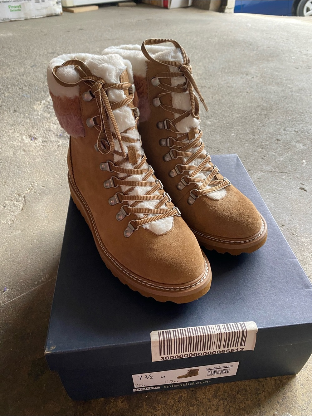 Splendid Evita Cozy Pink Fur Combat Boots in Toast